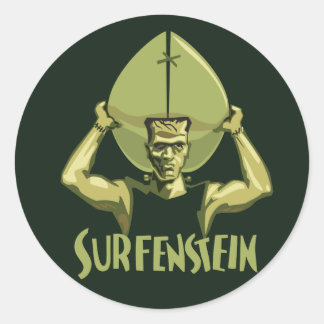 Surfing Halloween Frankenstein Ronde Sticker