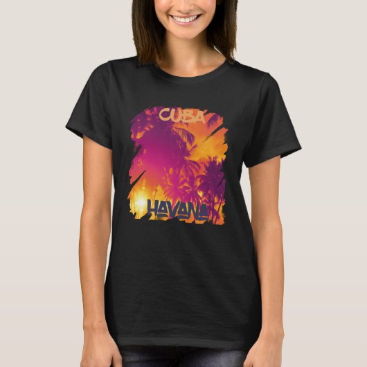 Surfing Havana Vacation Cuba Palm tree Beach Ocean T-shirt (Voorkant)