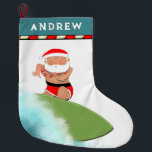 Surfing Hawaii Grote Kerstsok<br><div class="desc">Gepersonaliseerd surfen Hawaii Kerstkous met Santa surfer. Bewerk tekst om een naam toe te voegen.</div>