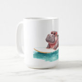 Surfing Hippo Bikini on surf board Koffiemok (Voorkant links)