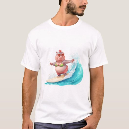 Surfing Hippo Christmas Bikini Hippo T-Shirt  (Voorkant)