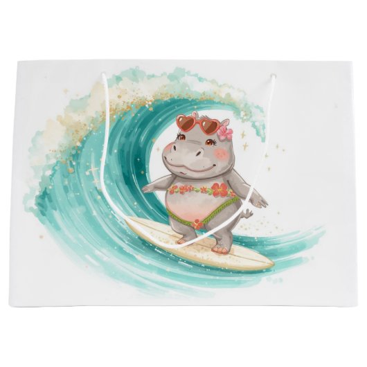 Surfing Hippo Christmas Bikini on big wave Groot Cadeauzakje (Voorkant)