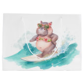 Surfing Hippo Christmas Bikini on big wave Groot Cadeauzakje (Achterkant)