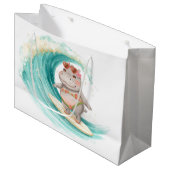 Surfing Hippo Christmas Bikini on big wave Groot Cadeauzakje (Voorkant Gekanteld)