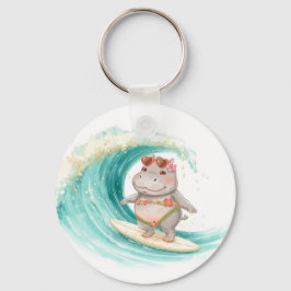 Surfing Hippo Christmas Bikini on big wave Sleutelhanger