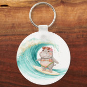 Surfing Hippo Christmas Bikini on big wave Sleutelhanger (Voorkant)