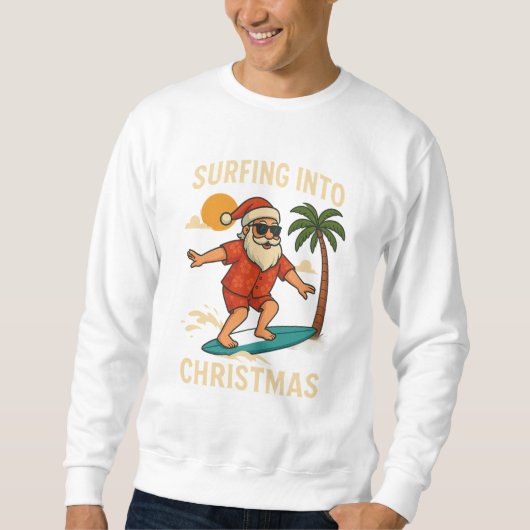 Surfing Into Christmas | Tropical Santa Beach T-Sh Trui (Voorkant)