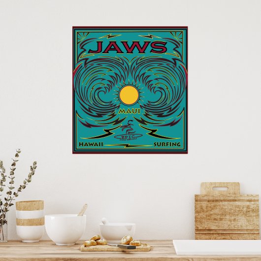 SURFING MAUI HAWAII JAWS POSTER (Keuken)