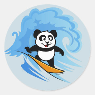 Surfing Panda Ronde Sticker