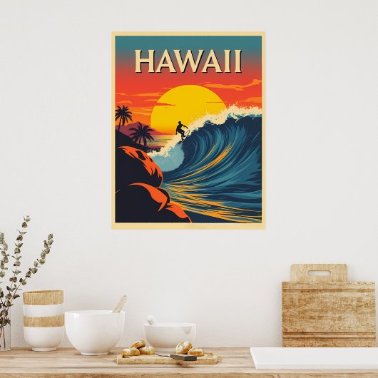 Surfing Paradise: Hawaii Sunset Adventure Poster (Keuken)