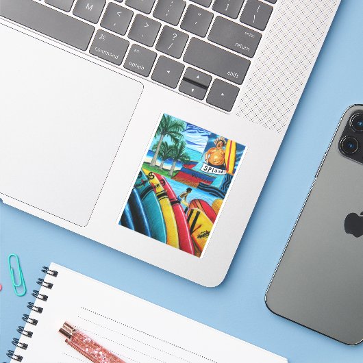 Surfing Pegatina Sticker (Laptop met iPhone)