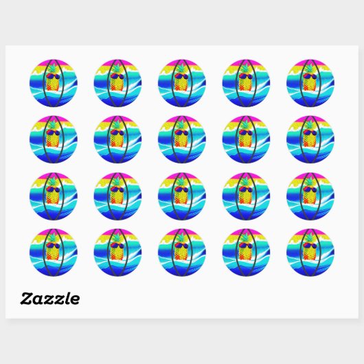 SURFING PINEAPPLE BEACH BALL RONDE STICKER (Vel)
