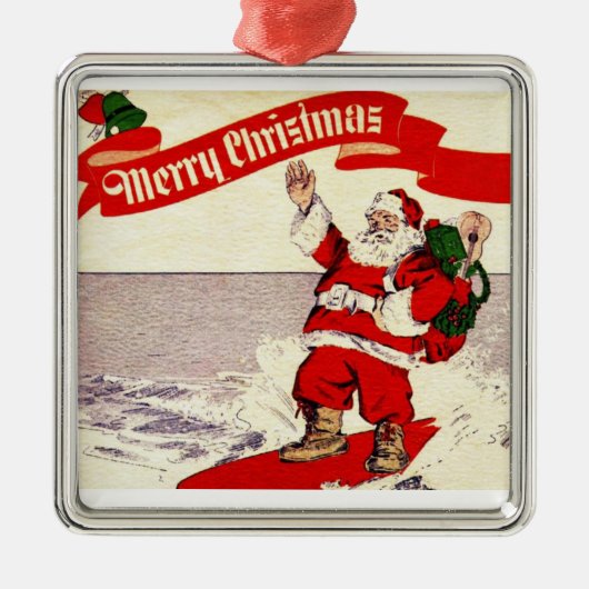 Surfing Retro Santa Ornament (Voorkant)
