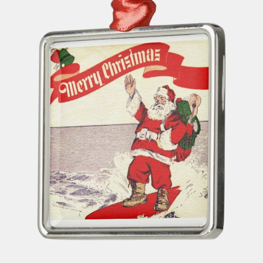 Surfing Retro Santa Ornament (Links)