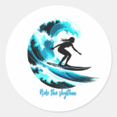 surfing ronde sticker (Voorkant)