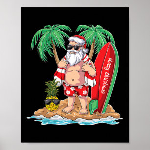 Surfing Santa Beach Vakantie Palmboom Kerstmis in  Poster