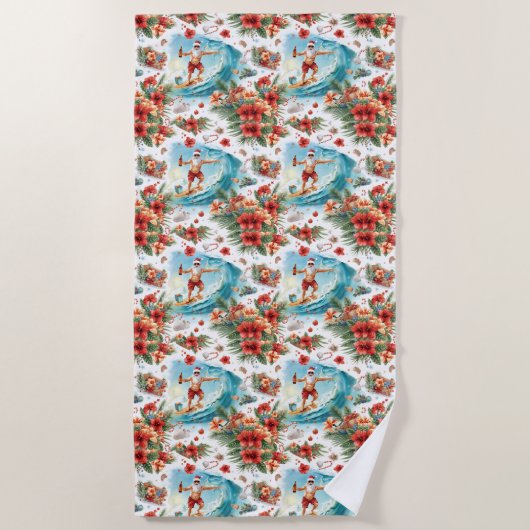 Surfing Santa Christmas with Santa Surfer  Strandlaken (Voorkant)