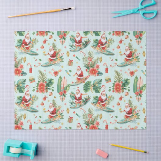 Surfing Santa Christmas Wrapping Paper Sheets  Tissuepapier (Craft)