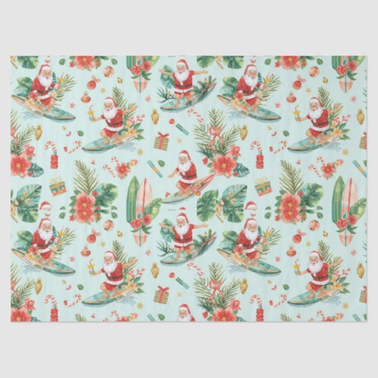 Surfing Santa Christmas Wrapping Paper Sheets  Tissuepapier (Voorkant)