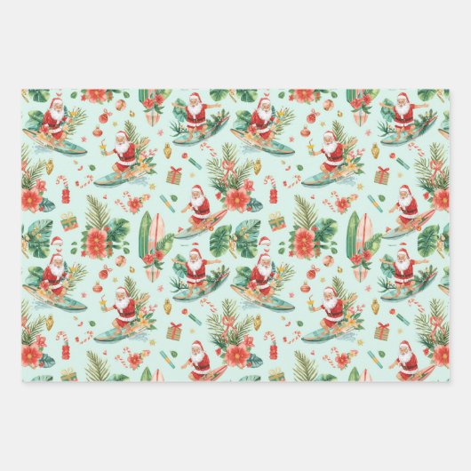 Surfing Santa Claus Christmas in Hawaii  Inpakpapier Vel (Voorkant)