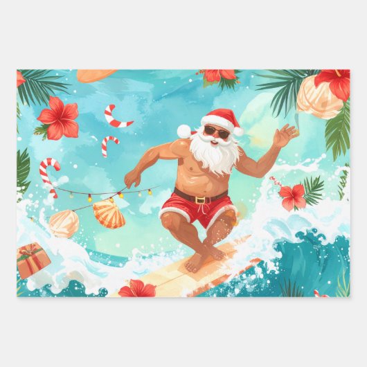 Surfing Santa Claus  Inpakpapier Vel (Voorkant)