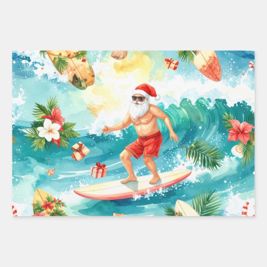 Surfing Santa Claus Inpakpapier Vel (Voorkant 2)