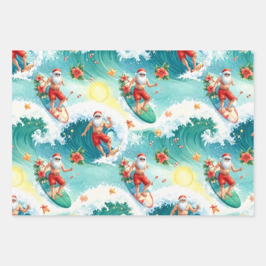 Surfing Santa Claus Inpakpapier Vel (Voorkant)