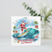 Surfing Santa in Hawaii – Tropical Christmas Feestdagenkaart (Staand voorkant)
