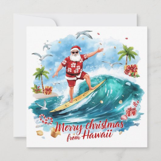 Surfing Santa in Hawaii – Tropical Christmas Feestdagenkaart (Voorkant)