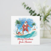 Surfing Santa in Hawaii – Tropical Christmas  Feestdagenkaart (Staand voorkant)