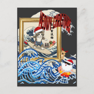 Surfing Santa Inspired by Hokusai Briefkaart
