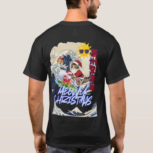 Surfing Santa Inspired by Hokusai T-shirt (Achterkant)