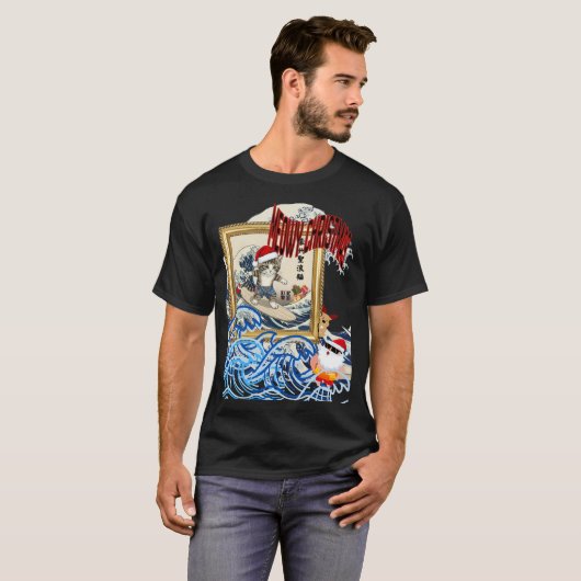 Surfing Santa Inspired by Hokusai T-shirt (Voorkant volledig)