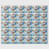 Surfing Santa is on big wave in Hawaii  Cadeaupapier (Vlak)