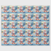 Surfing Santa is on big wave in Hawaii  Cadeaupapier (Vlak)