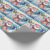 Surfing Santa is on big wave in Hawaii  Cadeaupapier (Hoek)