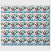 Surfing Santa is on big wave in Hawaii  Cadeaupapier (Vlak)