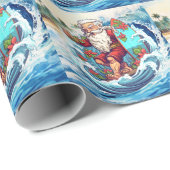 Surfing Santa is on big wave in Hawaii  Cadeaupapier (Rol Hoek)