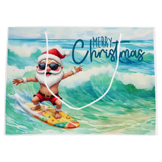 Surfing Santa is on big wave in Hawaii  Groot Cadeauzakje (Voorkant)