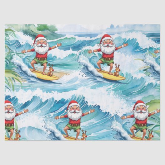 Surfing Santa is on big wave in Hawaii  Tissuepapier (Voorkant)