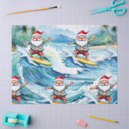 Surfing Santa is on big wave in Hawaii Tissuepapier