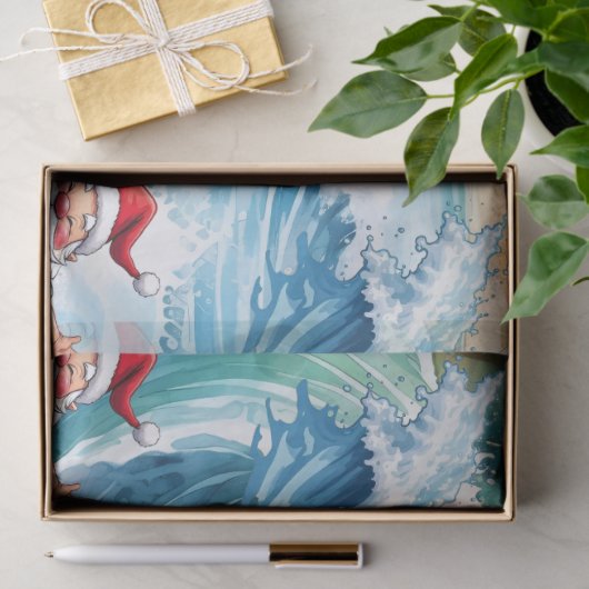 Surfing Santa is on big wave in Hawaii  Tissuepapier (Geschenk)