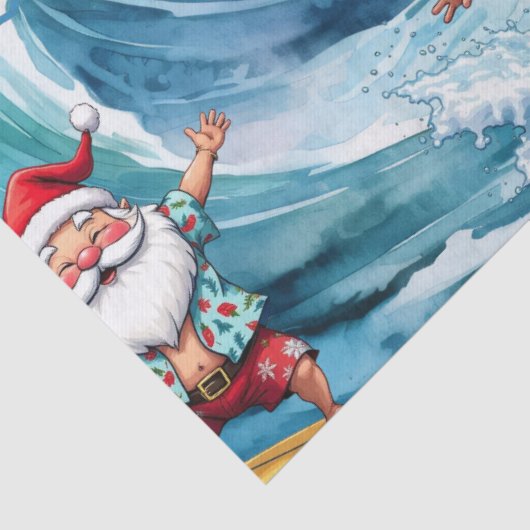 Surfing Santa is on big wave in Hawaii  Tissuepapier (Detail)