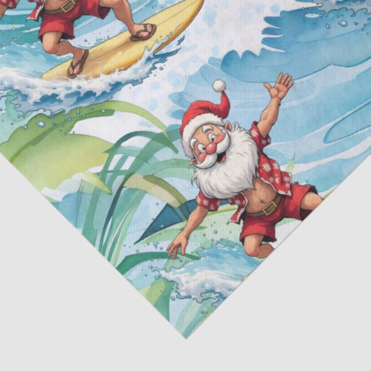Surfing Santa is on big wave in Hawaii  Tissuepapier (Detail)