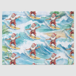 Surfing Santa is on big wave in Hawaii Tissuepapier
