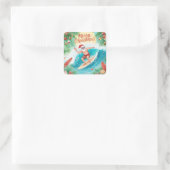 Surfing Santa Merry Christmas Coastal Holiday  Vierkante Sticker (Tas)