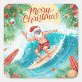 Surfing Santa Merry Christmas Coastal Holiday  Vierkante Sticker (Voorkant)