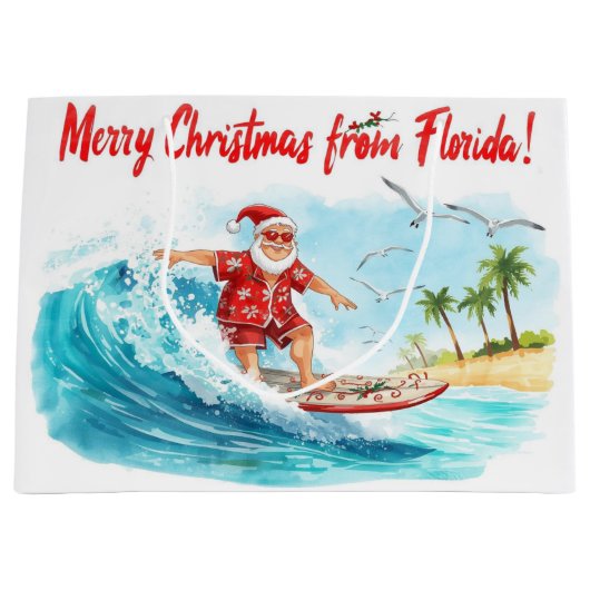 Surfing Santa Merry Christmas from Florida Groot Cadeauzakje (Voorkant)