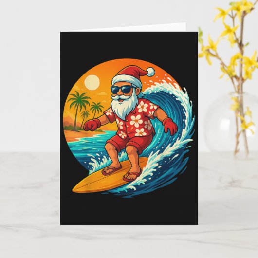 Surfing Santa Trocal Christmas Holiday Hawaiian Be Kaart (Gele Bloem)