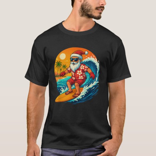 Surfing Santa Tropical Christmas Holiday Hawaiian  T-shirt (Voorkant)